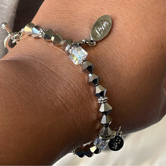 PEACE LOVE HOPE Charms AB Crystal Silver Tone Beaded 7" Bracelet Toggle Clasp - Picture 8 of 14